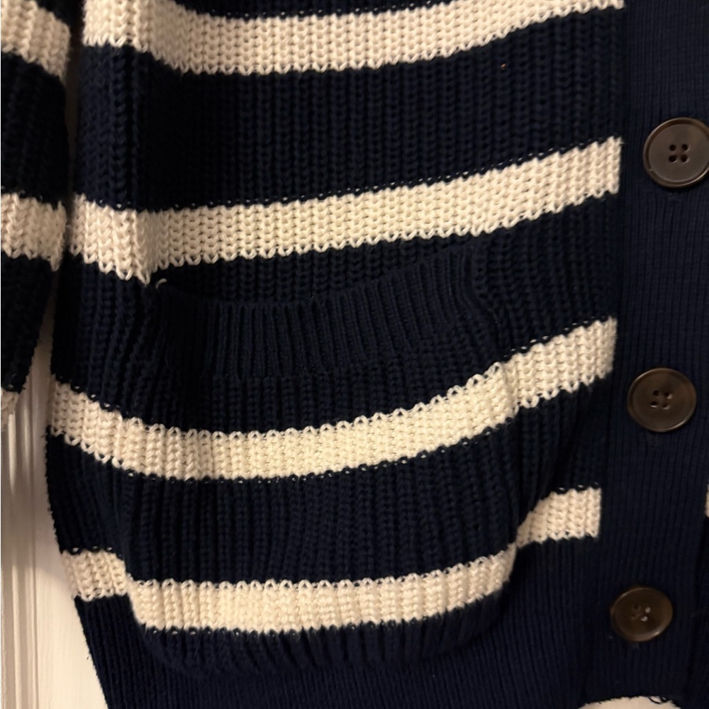 ❌Sold❌ LOFT Navy & Cream Striped Cardigan - Picture 2 of 6